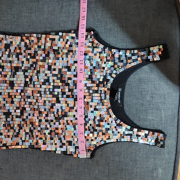 Black Y2K Sequined Scoop Neck Sleeveless Tank Top SzL - Picture 6 of 7